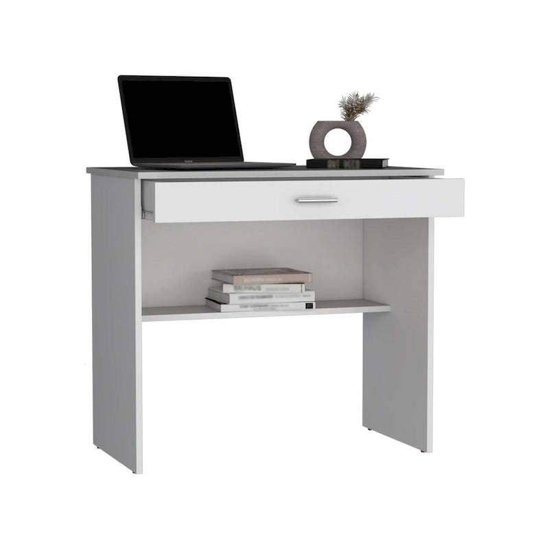 Writting Desk, Compact Workstation with Drawer and Lower Shelf