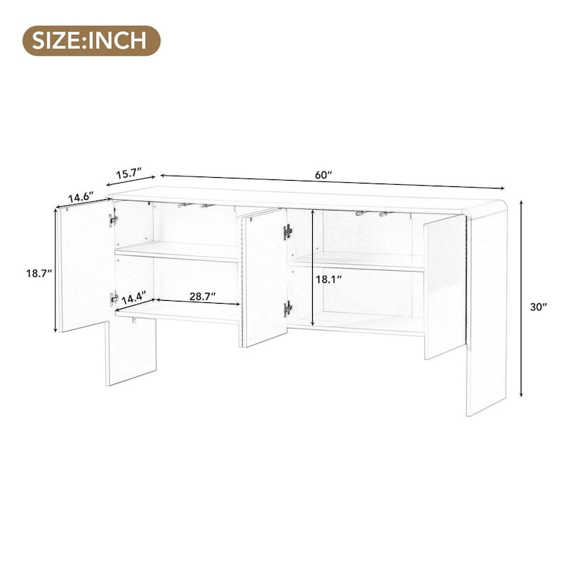 Minimalist Style 60L Large Storage Space Sideboard with 4 Doors and Rebound Device for Living Room and Entryway (Apricot Cream)