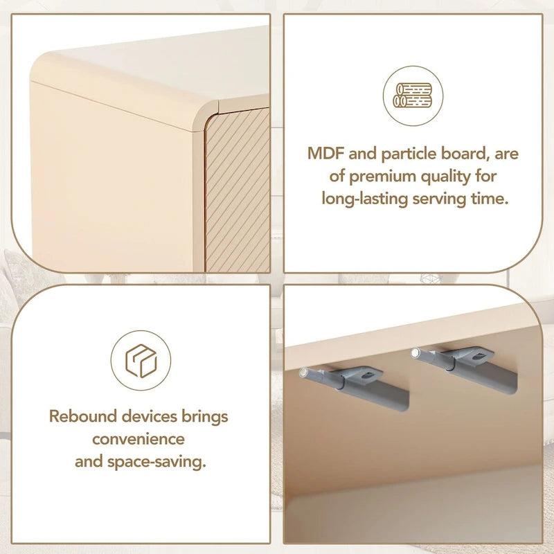 Minimalist Style 60L Large Storage Space Sideboard with 4 Doors and Rebound Device for Living Room and Entryway (Apricot Cream)