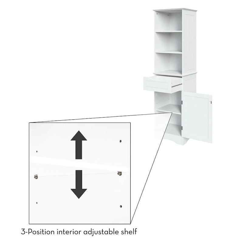 RiverRidge Ashland Tall Bathroom Storage Linen Cabinet and Organizer with Drawer and Shelves