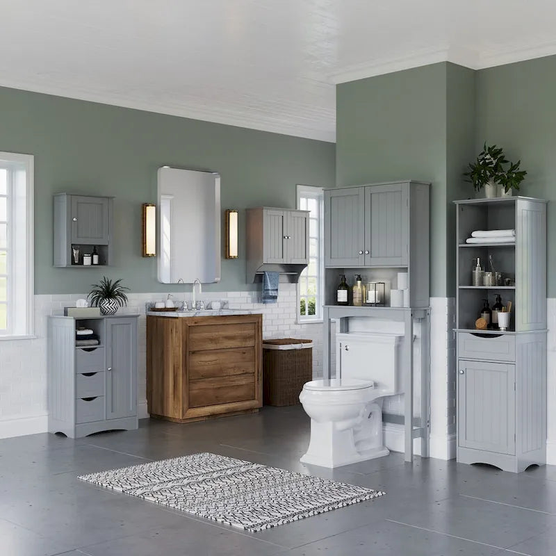 RiverRidge Ashland Tall Bathroom Storage Linen Cabinet and Organizer with Drawer and Shelves