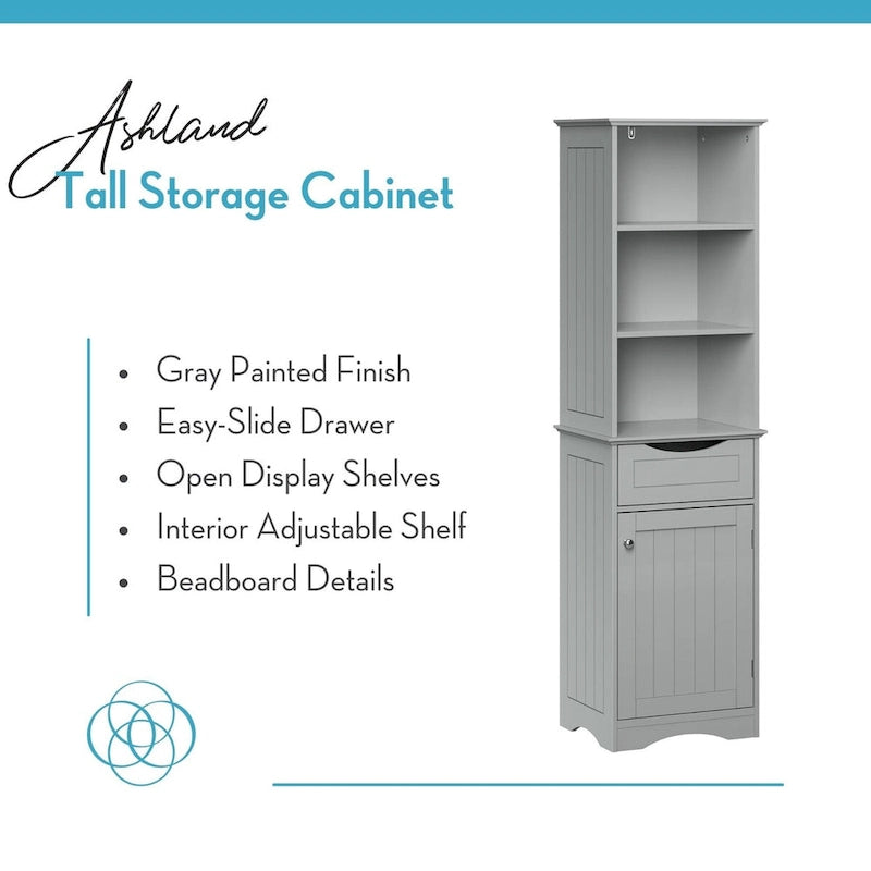 RiverRidge Ashland Tall Bathroom Storage Linen Cabinet and Organizer with Drawer and Shelves