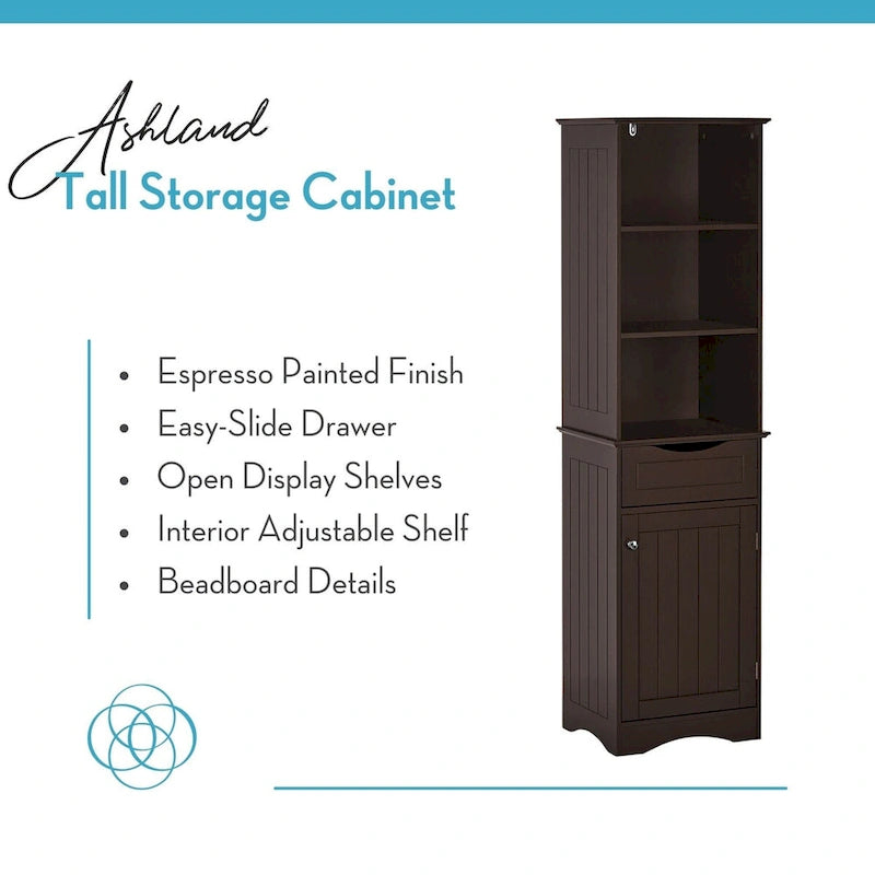 RiverRidge Ashland Tall Bathroom Storage Linen Cabinet and Organizer with Drawer and Shelves