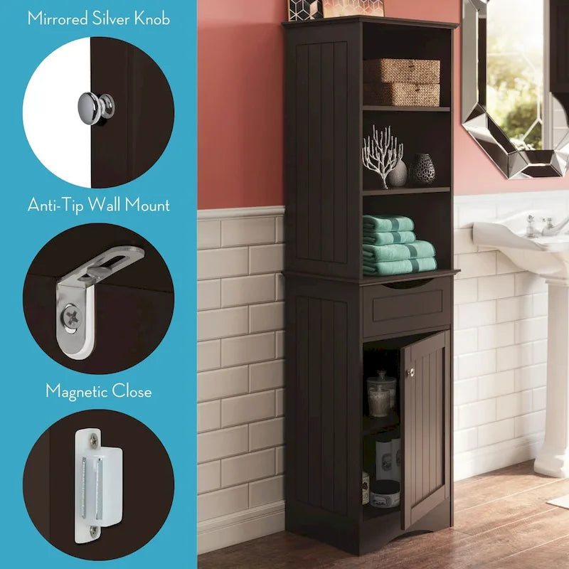 RiverRidge Ashland Tall Bathroom Storage Linen Cabinet and Organizer with Drawer and Shelves