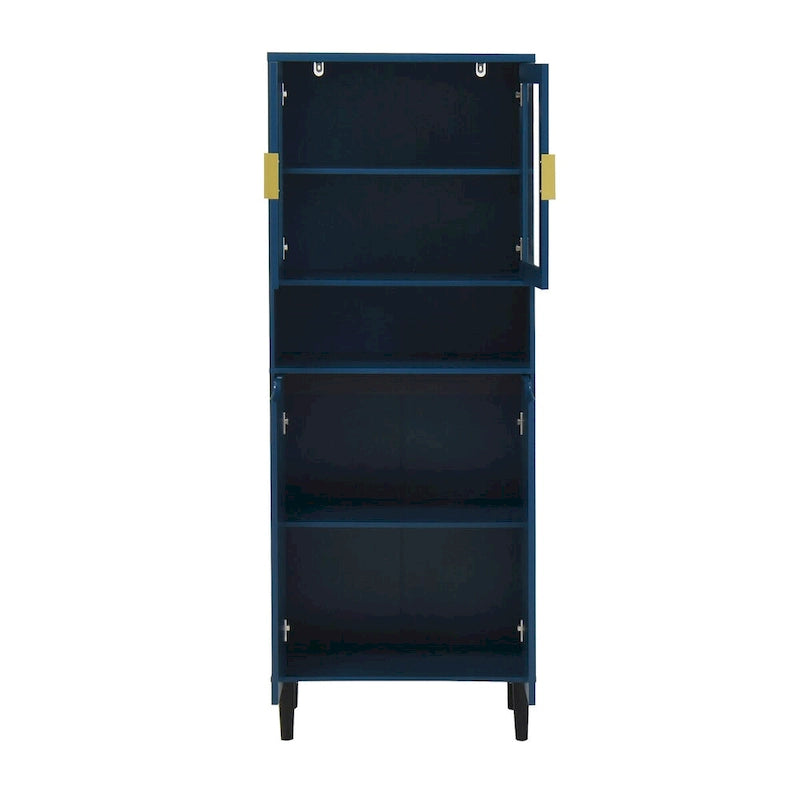 Tall Storage Show Cabinet with 2 Glass Display Door & 2 Doors, Modern Cabinet Freestanding for Bathroom, Dining Living Room