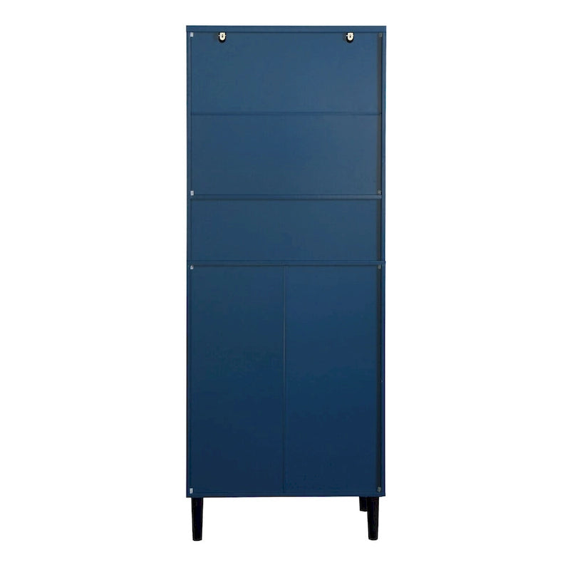 Tall Storage Show Cabinet with 2 Glass Display Door & 2 Doors, Modern Cabinet Freestanding for Bathroom, Dining Living Room
