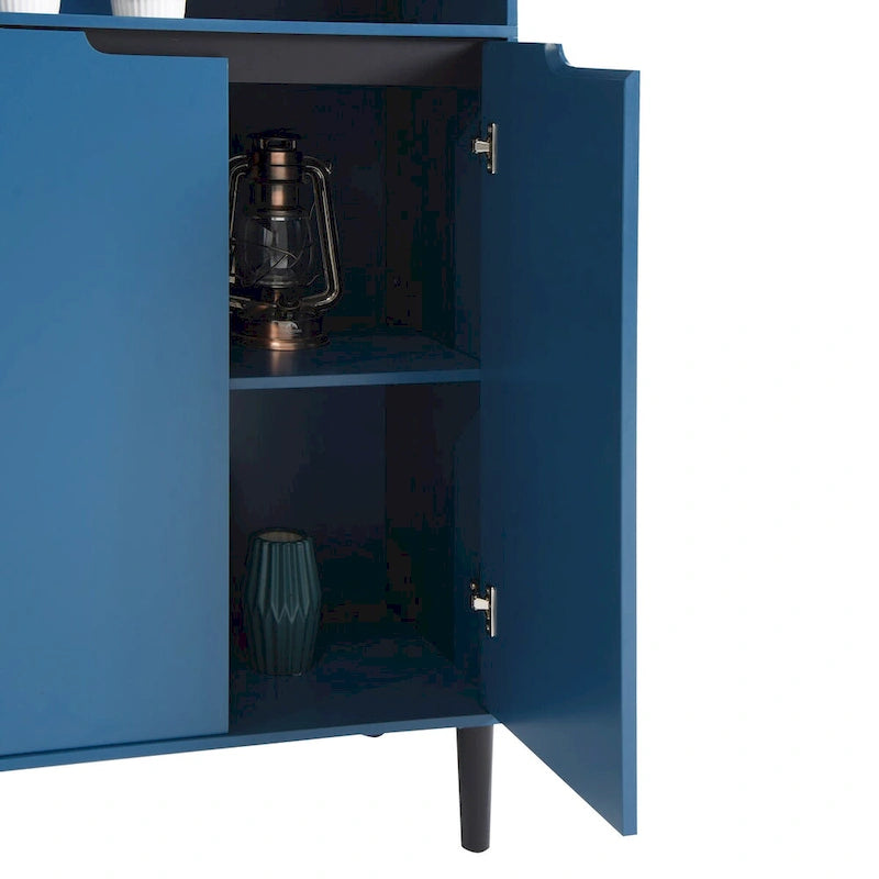 Tall Storage Show Cabinet with 2 Glass Display Door & 2 Doors, Modern Cabinet Freestanding for Bathroom, Dining Living Room