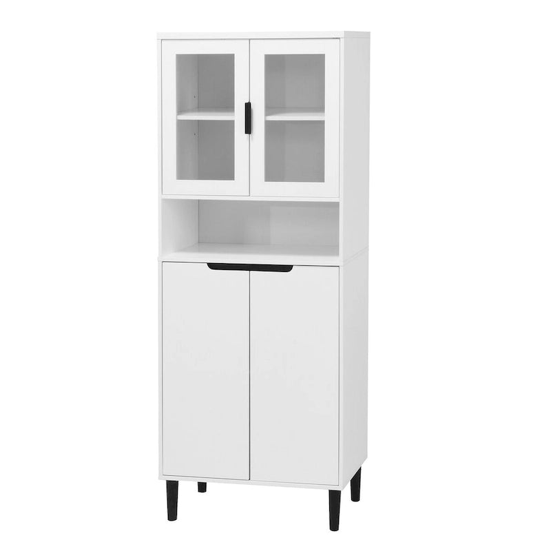 Tall Storage Show Cabinet with 2 Glass Display Door & 2 Doors, Modern Cabinet Freestanding for Bathroom, Dining Living Room