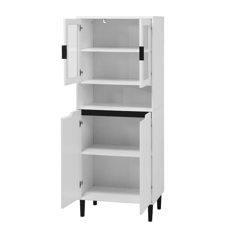 Tall Storage Show Cabinet with 2 Glass Display Door & 2 Doors, Modern Cabinet Freestanding for Bathroom, Dining Living Room
