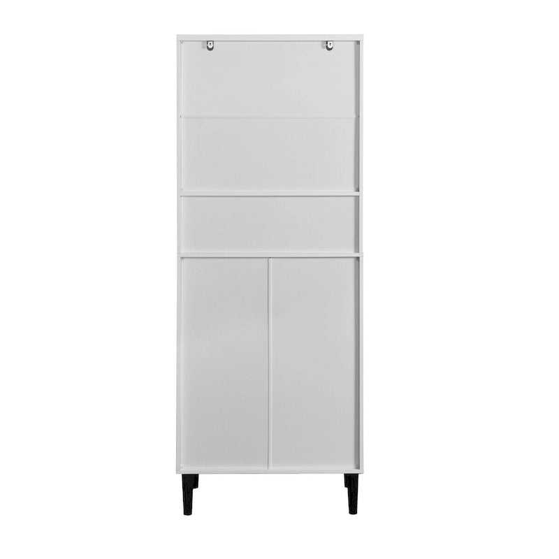Tall Storage Show Cabinet with 2 Glass Display Door & 2 Doors, Modern Cabinet Freestanding for Bathroom, Dining Living Room
