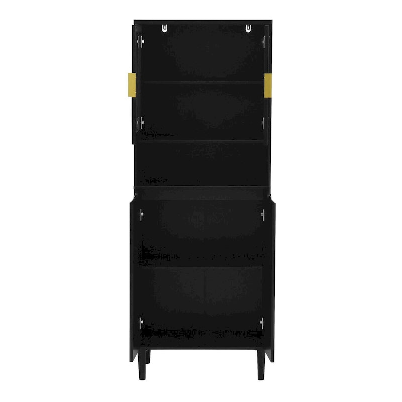 Tall Storage Show Cabinet with 2 Glass Display Door & 2 Doors, Modern Cabinet Freestanding for Bathroom, Dining Living Room