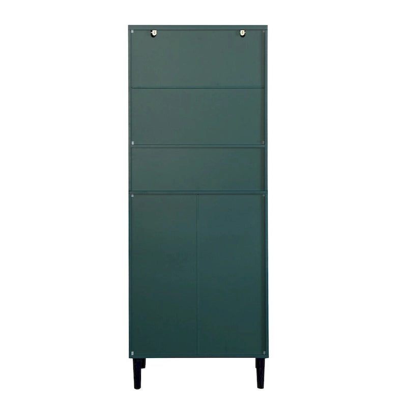 Tall Storage Show Cabinet with 2 Glass Display Door & 2 Doors, Modern Cabinet Freestanding for Bathroom, Dining Living Room