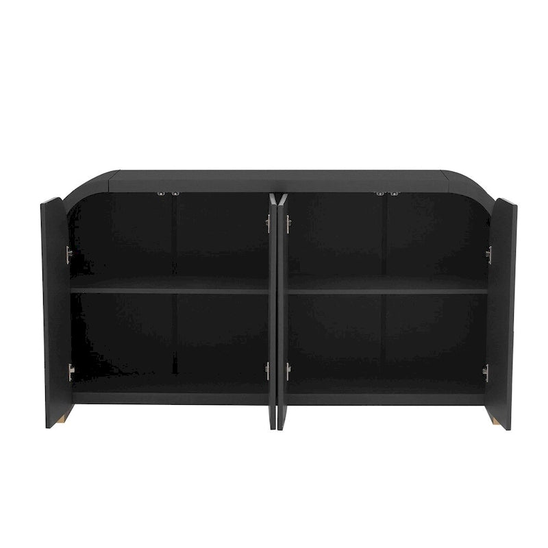 Wood Curved Corner Cabinet with Adjustable Shelves and 4 Door