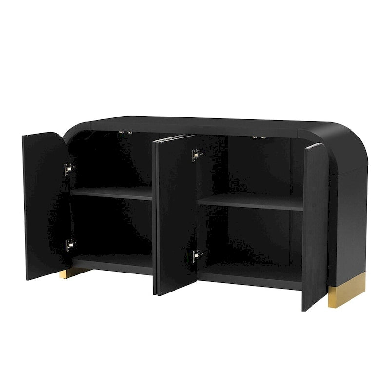 Wood Curved Corner Cabinet with Adjustable Shelves and 4 Door
