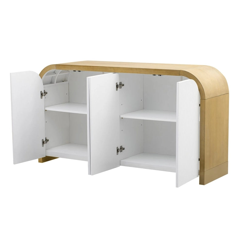 Wood Curved Corner Cabinet with Adjustable Shelves and 4 Door