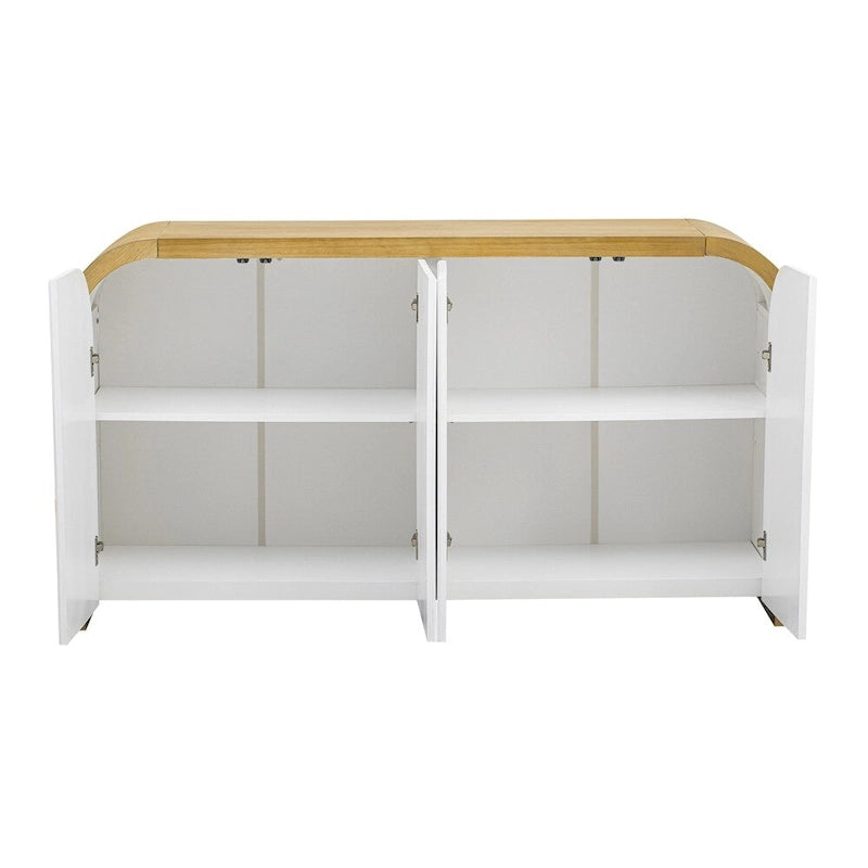 Wood Curved Corner Cabinet with Adjustable Shelves and 4 Door