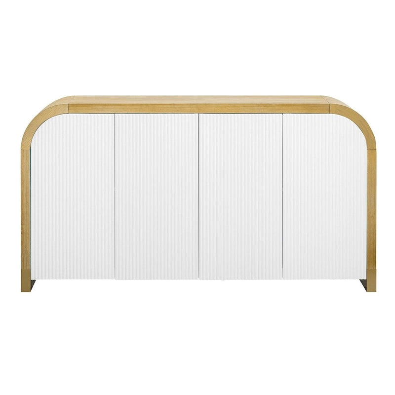 Wood Curved Corner Cabinet with Adjustable Shelves and 4 Door