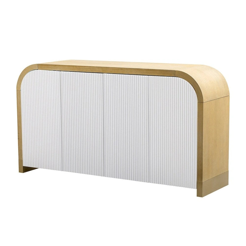 Wood Curved Corner Cabinet with Adjustable Shelves and 4 Door
