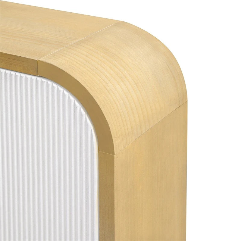 Wood Curved Corner Cabinet with Adjustable Shelves and 4 Door