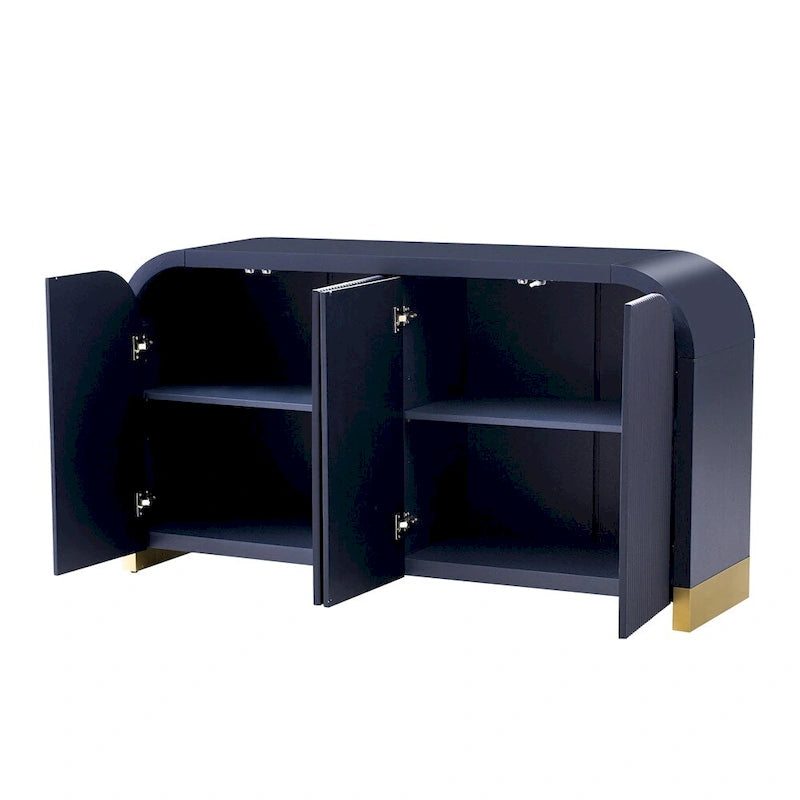Wood Curved Corner Cabinet with Adjustable Shelves and 4 Door