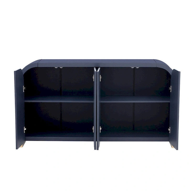 Wood Curved Corner Cabinet with Adjustable Shelves and 4 Door