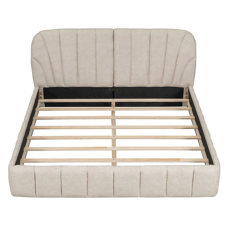 Queen Size Upholstered Platform Bed with Thick Fabric Headboard
