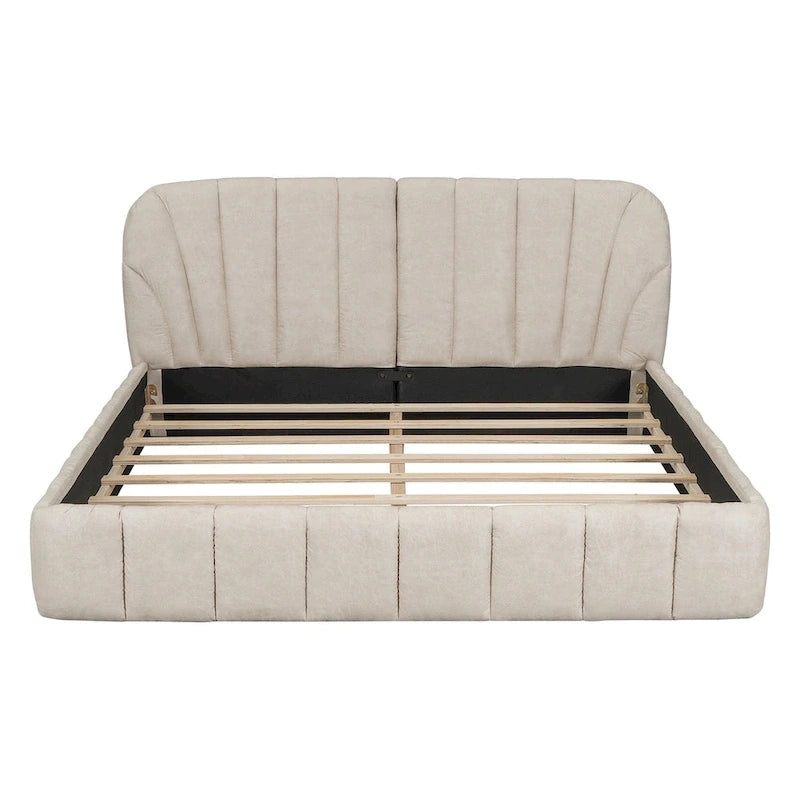 Queen Size Upholstered Platform Bed with Thick Fabric Headboard