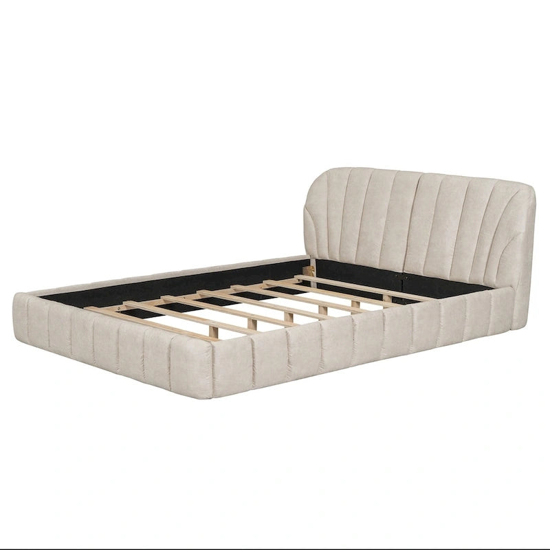 Queen Size Upholstered Platform Bed with Thick Fabric Headboard