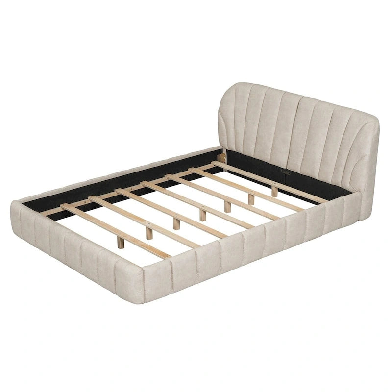 Queen Size Upholstered Platform Bed with Thick Fabric Headboard
