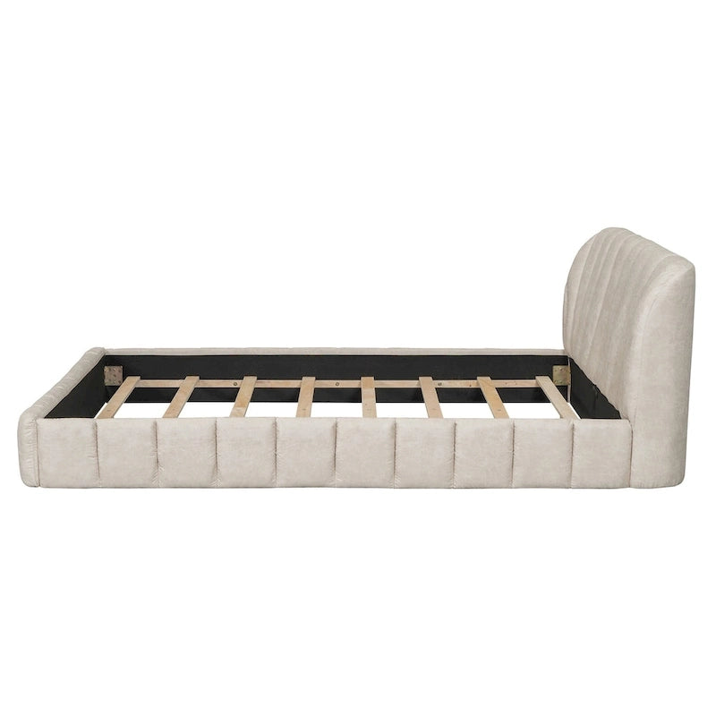 Queen Size Upholstered Platform Bed with Thick Fabric Headboard
