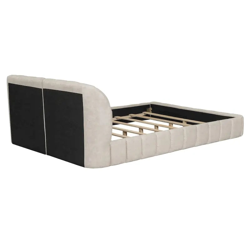 Queen Size Upholstered Platform Bed with Thick Fabric Headboard