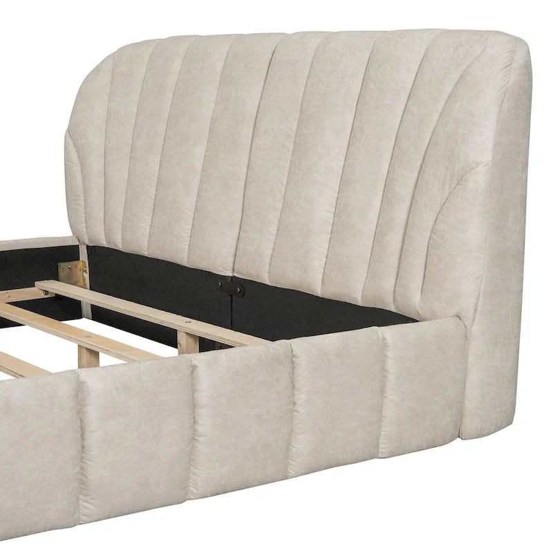 Queen Size Upholstered Platform Bed with Thick Fabric Headboard
