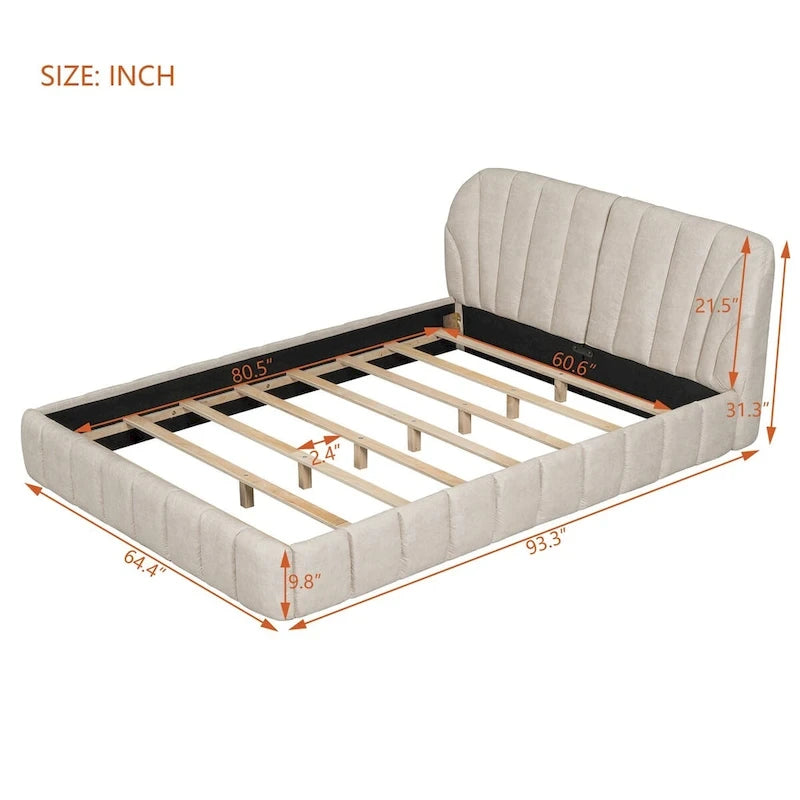 Queen Size Upholstered Platform Bed with Thick Fabric Headboard