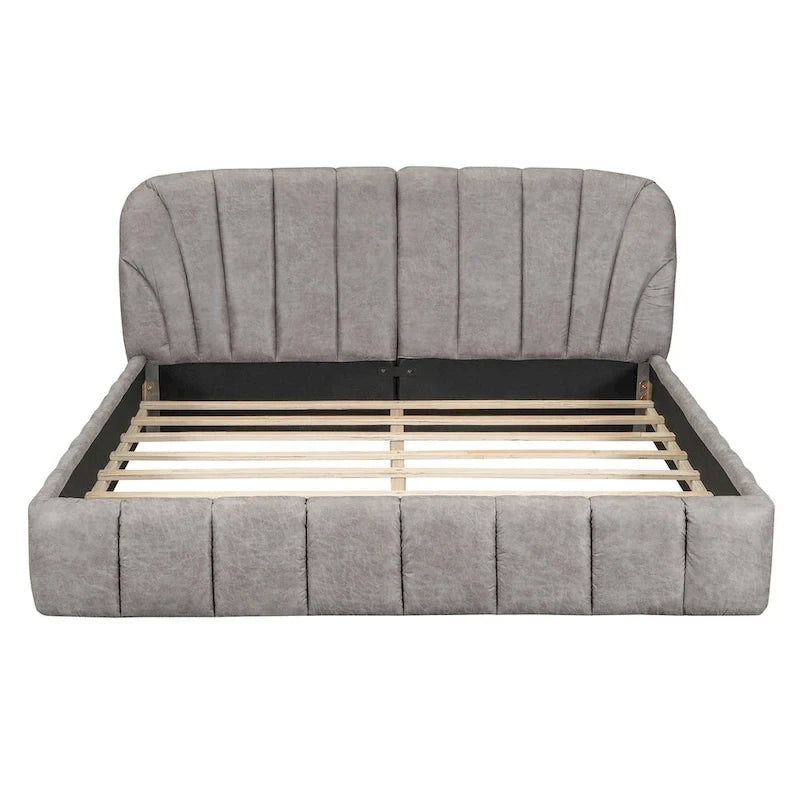 Queen Size Upholstered Platform Bed with Thick Fabric Headboard