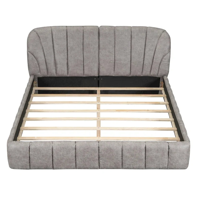 Queen Size Upholstered Platform Bed with Thick Fabric Headboard