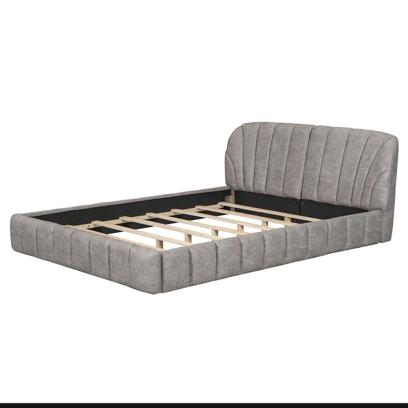 Queen Size Upholstered Platform Bed with Thick Fabric Headboard
