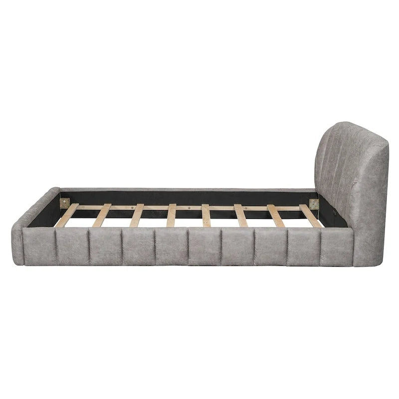 Queen Size Upholstered Platform Bed with Thick Fabric Headboard