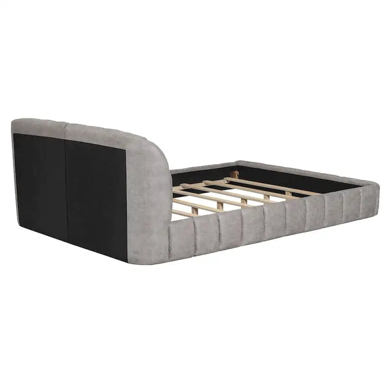 Queen Size Upholstered Platform Bed with Thick Fabric Headboard