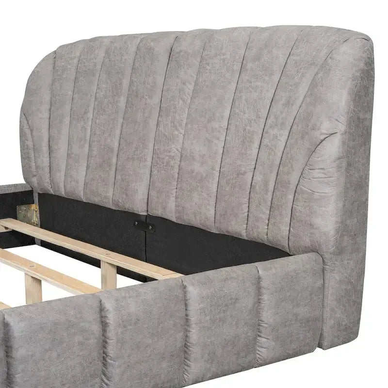 Queen Size Upholstered Platform Bed with Thick Fabric Headboard